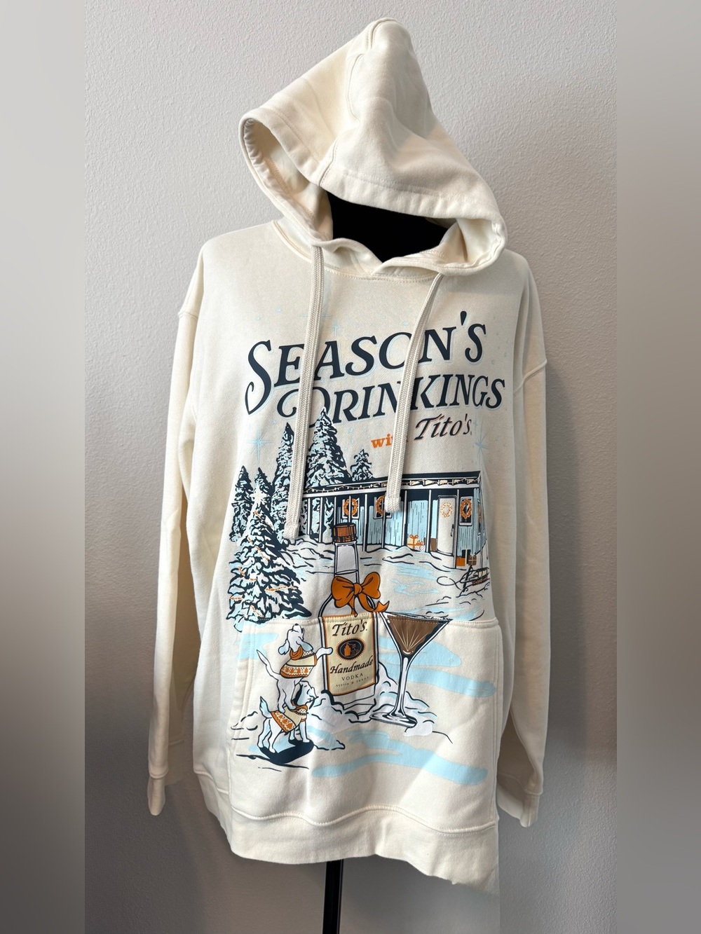 Tito’s Vodka Christmas XL Holiday Skiing Dogs Graphic Hoodie Unisex Collectible
